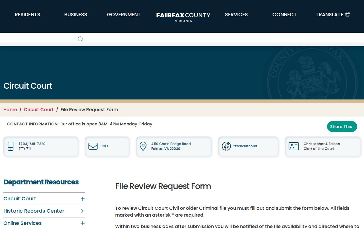 Fairfax County older criminal court case file request