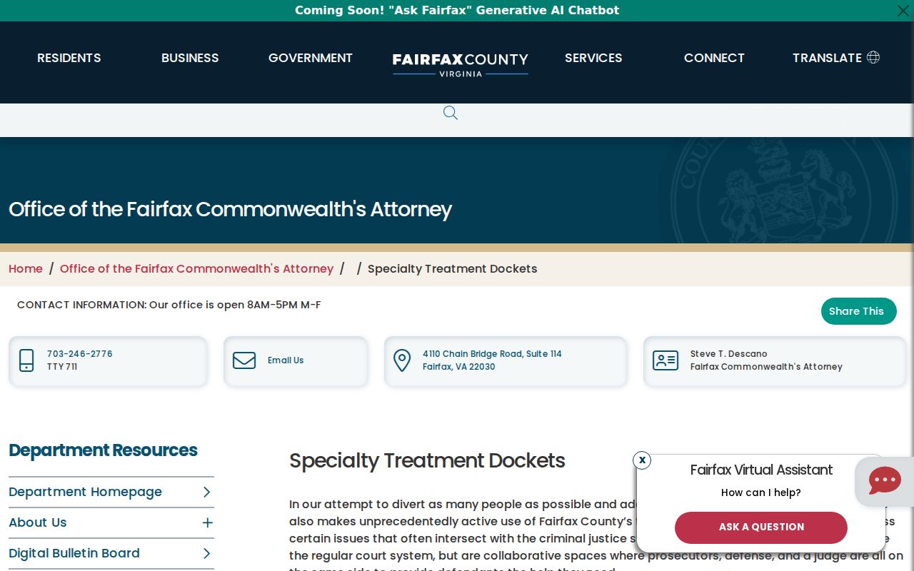 Fairfax County criminal court specialty docket programs